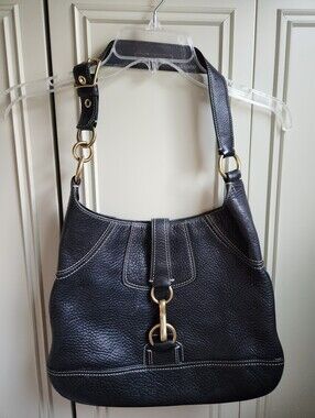 Coach Classic Black Leather Hobo Bag with Gold Hardware